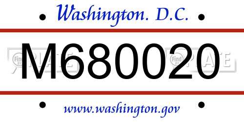 M680020 District Of Columbia License Plate