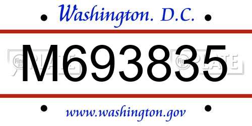 M693835 District Of Columbia License Plate