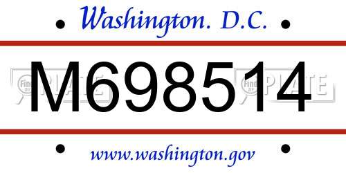 M698514 District Of Columbia License Plate