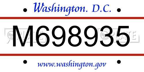 M698935 District Of Columbia License Plate