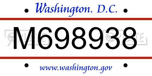 M698938 District Of Columbia License Plate