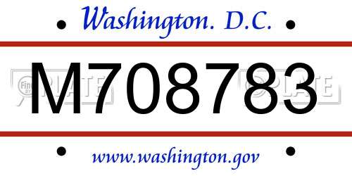 M708783 District Of Columbia License Plate