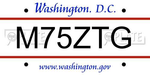 M75ZTG District Of Columbia License Plate