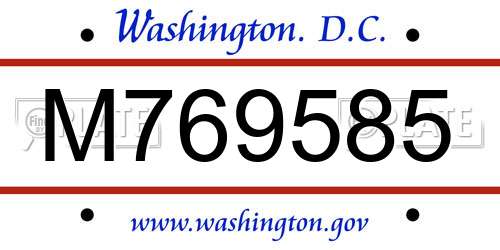M769585 District Of Columbia License Plate
