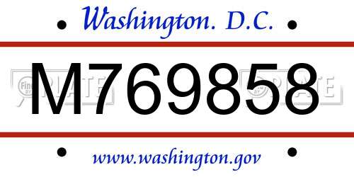 M769858 District Of Columbia License Plate