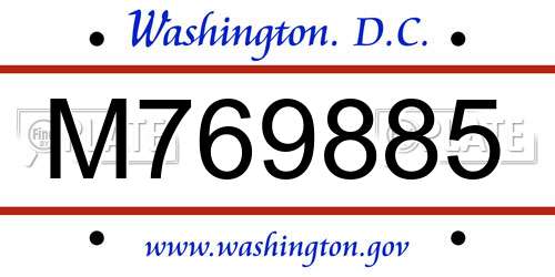 M769885 District Of Columbia License Plate