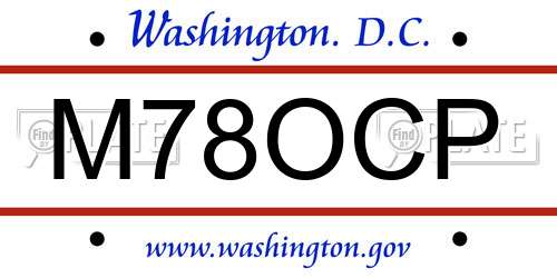 M78OCP District Of Columbia License Plate