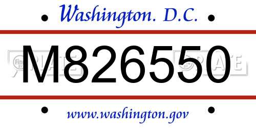 M826550 District Of Columbia License Plate