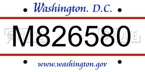 M826580 District Of Columbia License Plate
