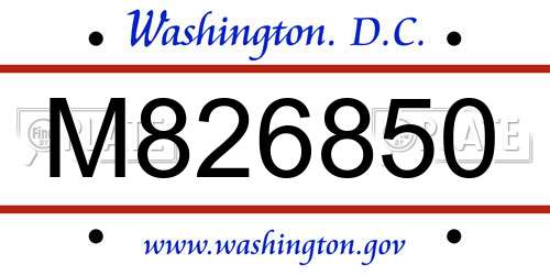 M826850 District Of Columbia License Plate