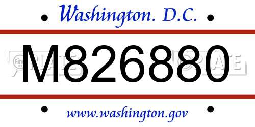 M826880 District Of Columbia License Plate