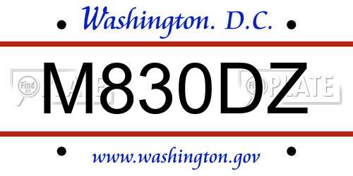 M830DZ District Of Columbia License Plate