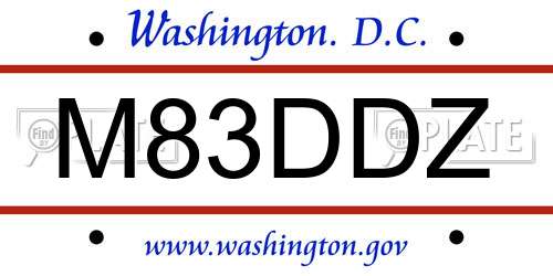 M83DDZ District Of Columbia License Plate