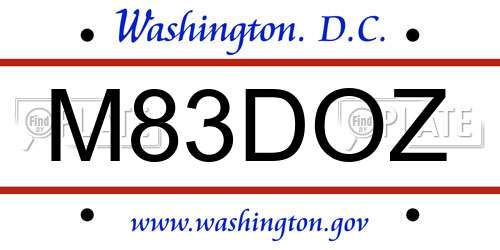 M83DOZ District Of Columbia License Plate