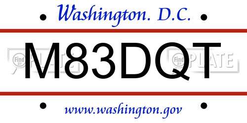 M83DQT District Of Columbia License Plate