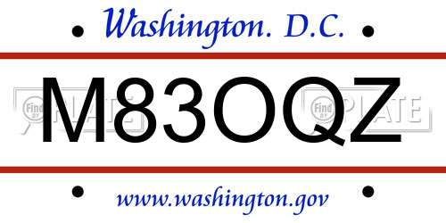M83OQZ District Of Columbia License Plate