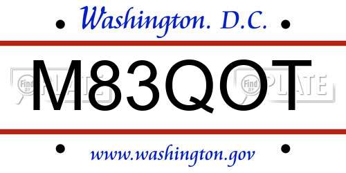 M83QOT District Of Columbia License Plate