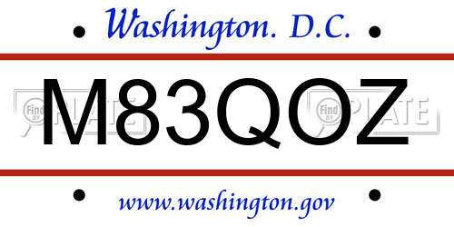 M83QOZ District Of Columbia License Plate