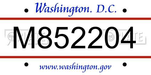 M852204 District Of Columbia License Plate