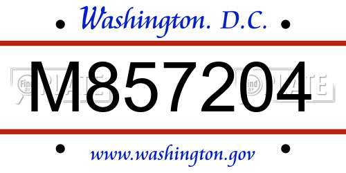 M857204 District Of Columbia License Plate