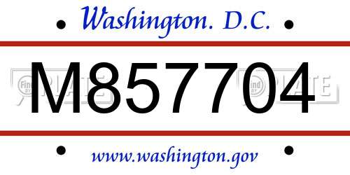 M857704 District Of Columbia License Plate