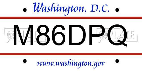 M86DPQ District Of Columbia License Plate