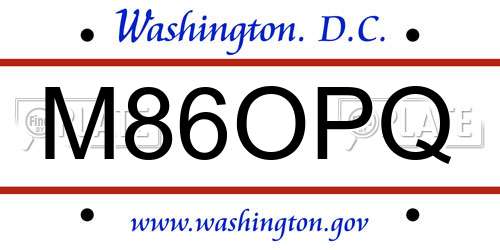 M86OPQ District Of Columbia License Plate