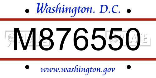 M876550 District Of Columbia License Plate