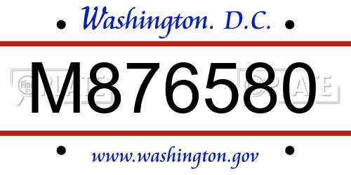 M876580 District Of Columbia License Plate