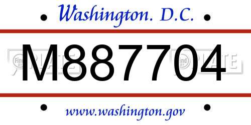 M887704 District Of Columbia License Plate