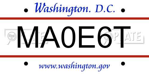 MA0E6T District Of Columbia License Plate