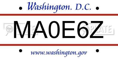 MA0E6Z District Of Columbia License Plate