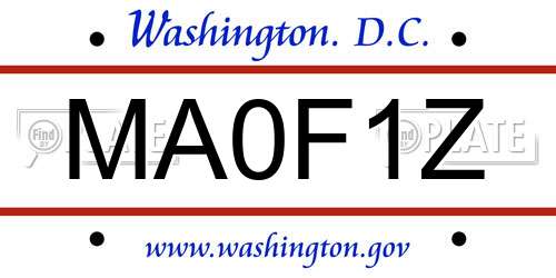 MA0F1Z District Of Columbia License Plate