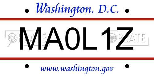 MA0L1Z District Of Columbia License Plate