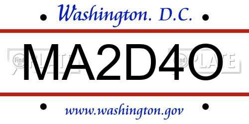 MA2D4O District Of Columbia License Plate