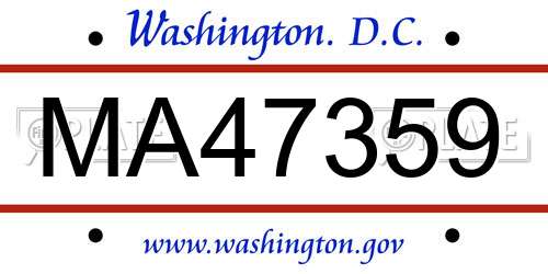 MA47359 District Of Columbia License Plate