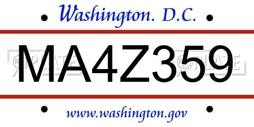 MA4Z359 District Of Columbia License Plate