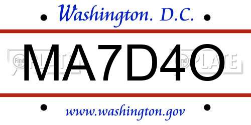 MA7D4O District Of Columbia License Plate