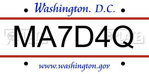 MA7D4Q District Of Columbia License Plate