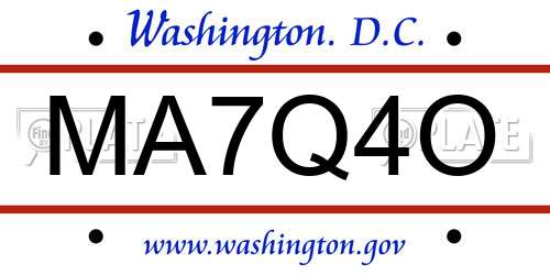 MA7Q4O District Of Columbia License Plate
