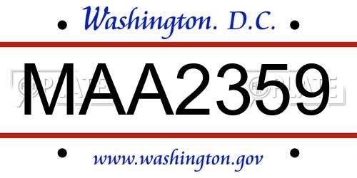 MAA2359 District Of Columbia License Plate