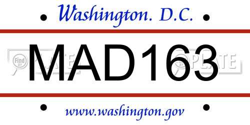 MAD163 District Of Columbia License Plate