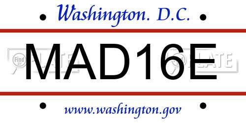 MAD16E District Of Columbia License Plate