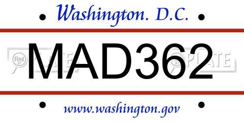 MAD362 District Of Columbia License Plate
