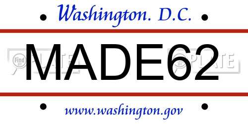MADE62 District Of Columbia License Plate