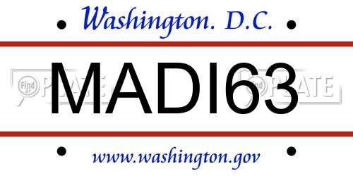 MADI63 District Of Columbia License Plate