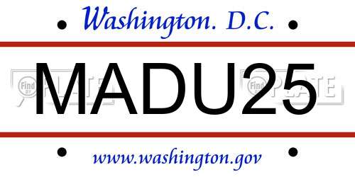 MADU25 District Of Columbia License Plate