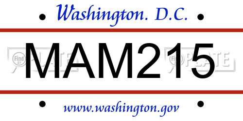 MAM215 District Of Columbia License Plate
