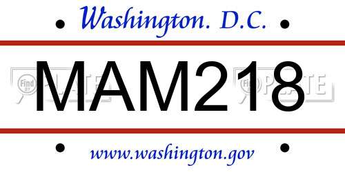 MAM218 District Of Columbia License Plate