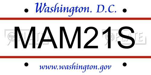 MAM21S District Of Columbia License Plate